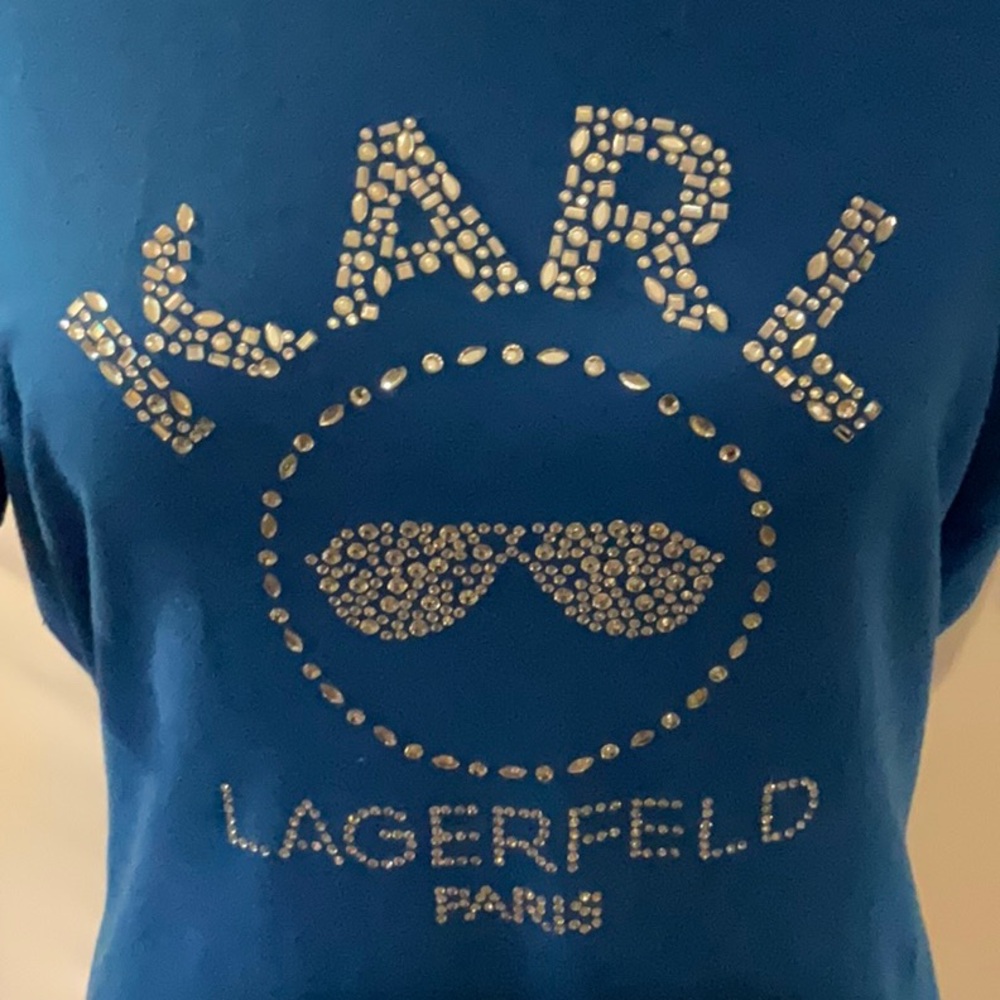 Carl Lagerfeld blue T-shirt with Crystal bling - Picture 2 of 4